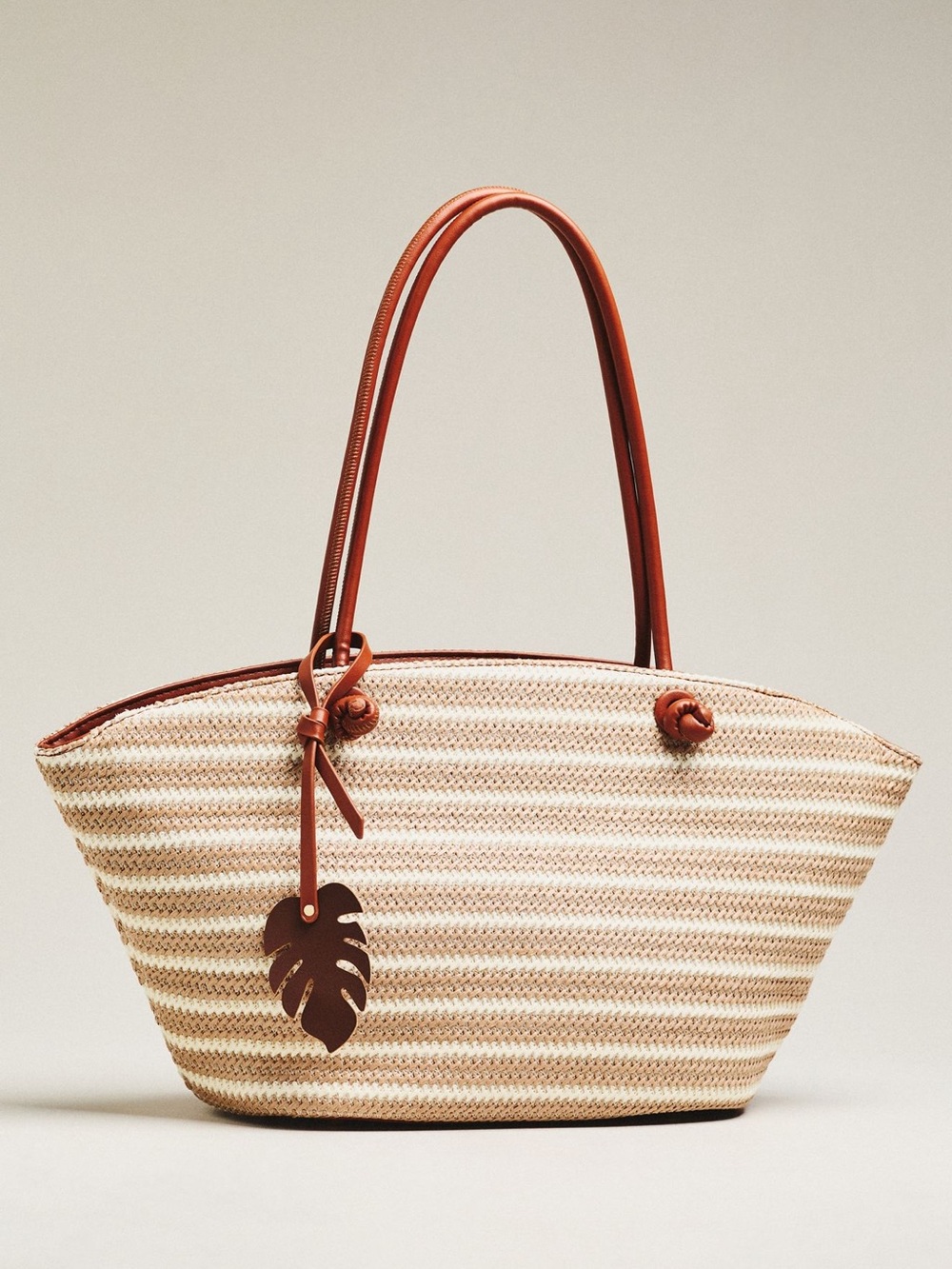 Anthropologie Woven Straw Tote Bag with Brown Leather Handles